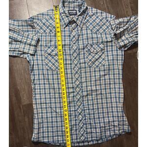 Wrangler Western Snap Shirt Men’s L Blue Plaid Long Sleeve Cowboy Pearl‎ Snap